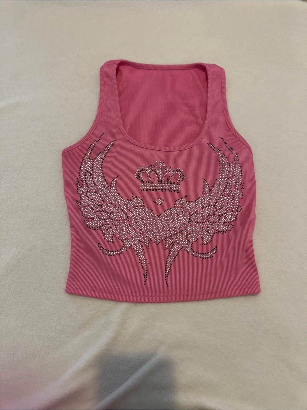 Pink Rhinestone Winged Heart Tank Top